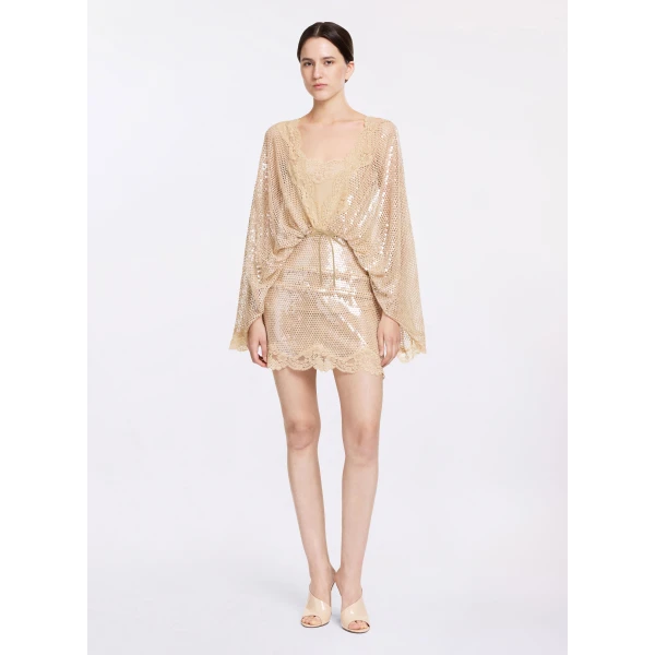 Elie Saab Sequined Mesh Dress in Beige featuring  – Luxury Designer Fashion at Luxury Shoes .