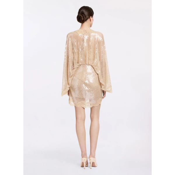 Elie Saab Sequined Mesh Dress in Beige featuring  – Luxury Designer Fashion at Luxury Shoes .