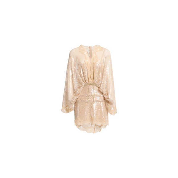 Elie Saab Sequined Mesh Dress in Beige featuring  – Luxury Designer Fashion at Luxury Shoes .