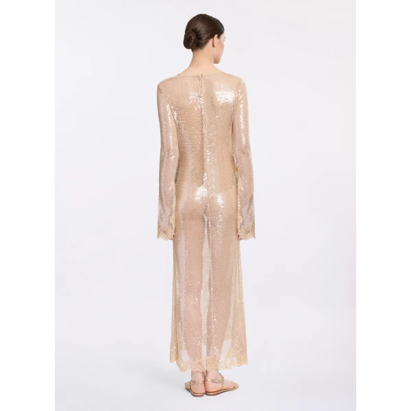 Elie Saab Sequined Mesh Midi Dress in Beige featuring  – Luxury Designer Fashion at Luxury Shoes .