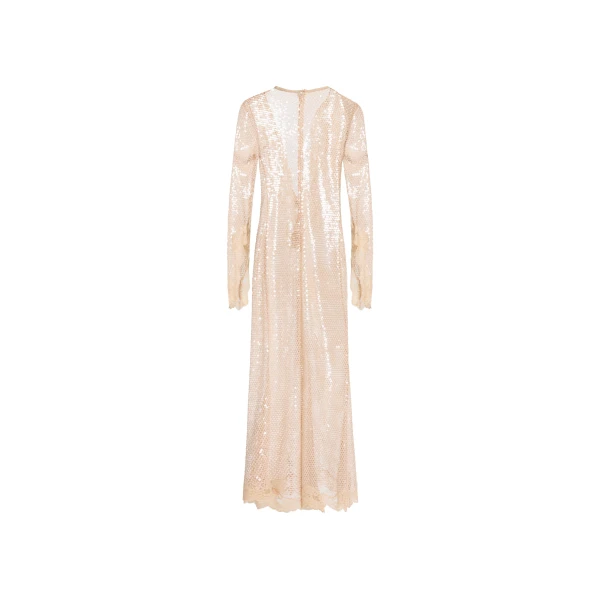 Elie Saab Sequined Mesh Midi Dress in Beige featuring  – Luxury Designer Fashion at Luxury Shoes .