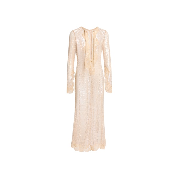 Elie Saab Sequined Mesh Midi Dress in Beige featuring  – Luxury Designer Fashion at Luxury Shoes .