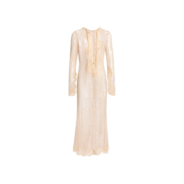 Elie Saab Sequined Mesh Midi Dress in Beige featuring  – Luxury Designer Fashion at Luxury Shoes .