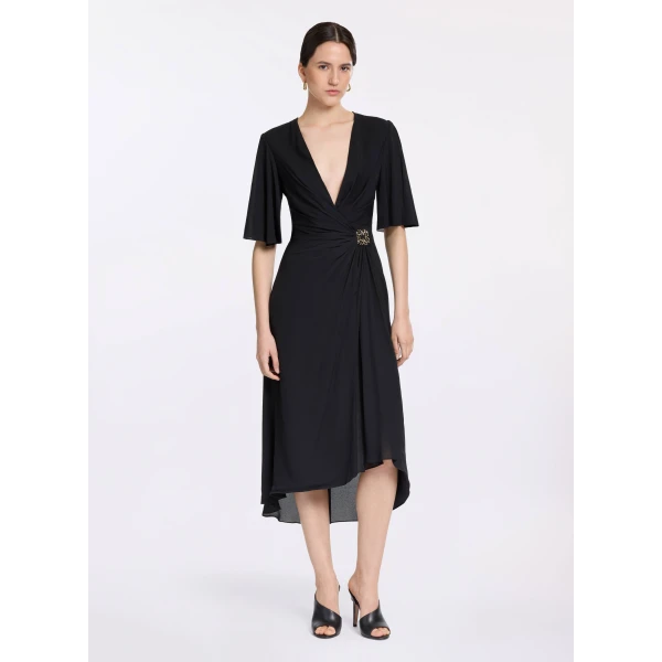 Elie Saab Silk Midi Dress in Black featuring  – Luxury Designer Fashion at Luxury Shoes .