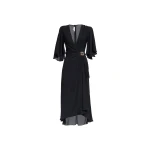 Elie Saab Silk Midi Dress in Black featuring  – Luxury Designer Fashion at Luxury Shoes .