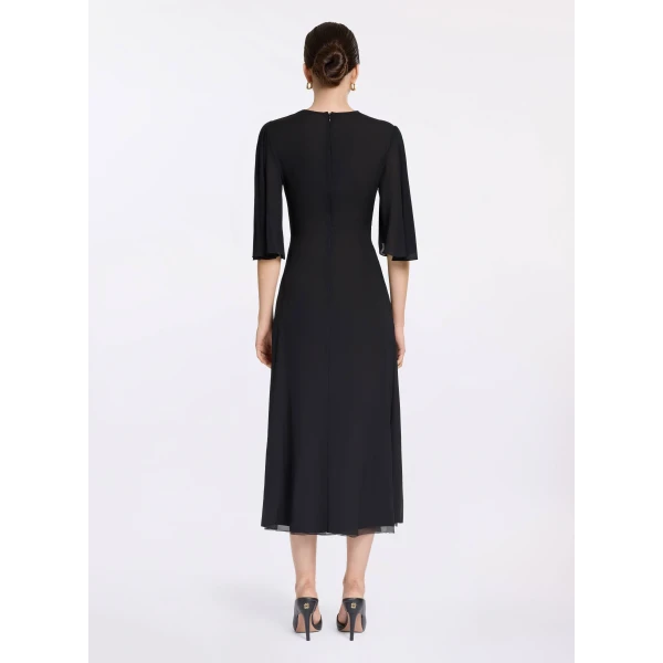 Elie Saab Silk Midi Dress in Black featuring  – Luxury Designer Fashion at Luxury Shoes .
