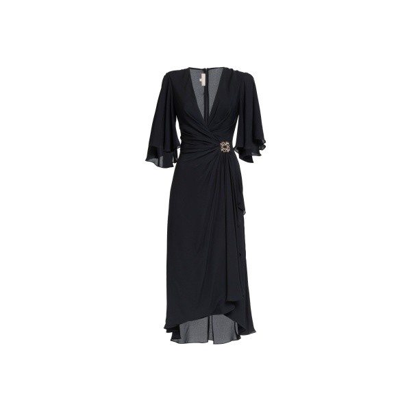 Elie Saab Silk Midi Dress in Black featuring  – Luxury Designer Fashion at Luxury Shoes .