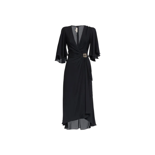 Elie Saab Silk Midi Dress in Black featuring  – Luxury Designer Fashion at Luxury Shoes .
