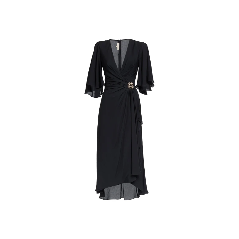 Elie Saab Silk Midi Dress in Black featuring  – Luxury Designer Fashion at Luxury Shoes .