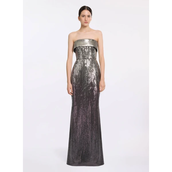 Elie Saab Strapless Gradient Sequin Gown in Silver featuring  – Luxury Designer Fashion at Luxury Shoes .