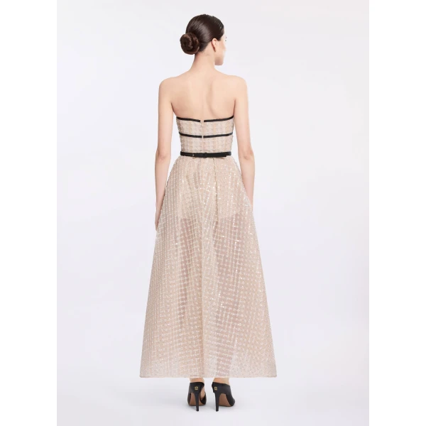 Elie Saab Strapless Pearl Midi Dress in White featuring  – Luxury Designer Fashion at Luxury Shoes .