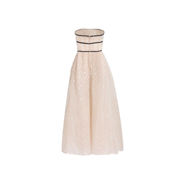 Elie Saab Strapless Pearl Midi Dress in White featuring  – Luxury Designer Fashion at Luxury Shoes .