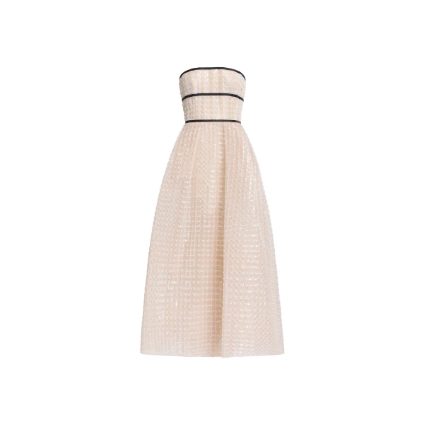 Elie Saab Strapless Pearl Midi Dress in White featuring  – Luxury Designer Fashion at Luxury Shoes .