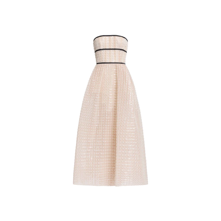 Elie Saab Strapless Pearl Midi Dress in White featuring  – Luxury Designer Fashion at Luxury Shoes .
