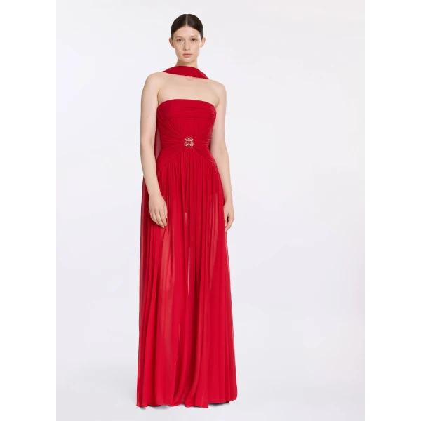 Elie Saab Strapless Silk Dress in Red featuring  – Luxury Designer Fashion at Luxury Shoes .