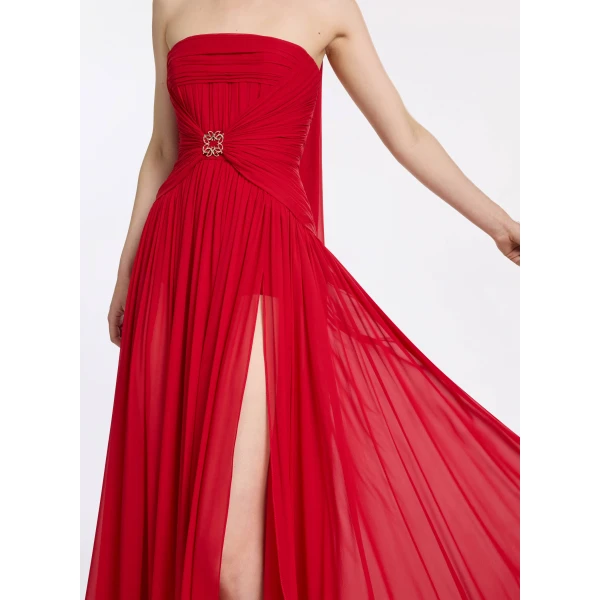 Elie Saab Strapless Silk Dress in Red featuring  – Luxury Designer Fashion at Luxury Shoes .