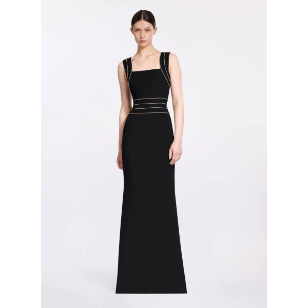 Elie Saab Trim Embellished Cady Dress in Black featuring  – Luxury Designer Fashion at Luxury Shoes .
