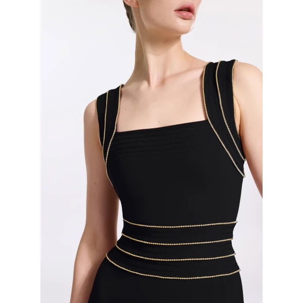 Elie Saab Trim Embellished Cady Dress in Black featuring  – Luxury Designer Fashion at Luxury Shoes .