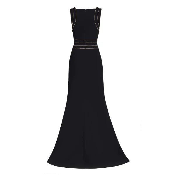 Elie Saab Trim Embellished Cady Dress in Black featuring  – Luxury Designer Fashion at Luxury Shoes .