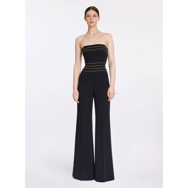 Elie Saab Trim Embellished Cady Jumpsuit in Black featuring  – Luxury Designer Fashion at Luxury Shoes .