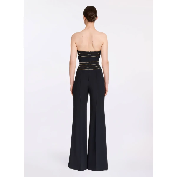 Elie Saab Trim Embellished Cady Jumpsuit in Black featuring  – Luxury Designer Fashion at Luxury Shoes .