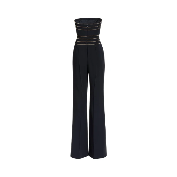 Elie Saab Trim Embellished Cady Jumpsuit in Black featuring  – Luxury Designer Fashion at Luxury Shoes .