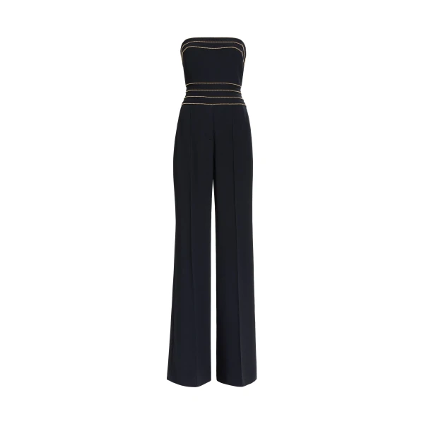 Elie Saab Trim Embellished Cady Jumpsuit in Black featuring  – Luxury Designer Fashion at Luxury Shoes .