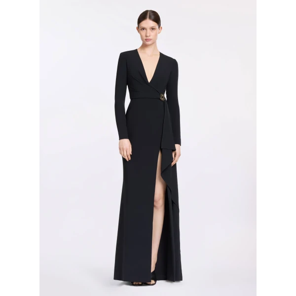 Elie Saab V-Neck Cady Dress in Black featuring  – Luxury Designer Fashion at Luxury Shoes .