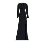 Elie Saab V-Neck Cady Dress in Black featuring  – Luxury Designer Fashion at Luxury Shoes .