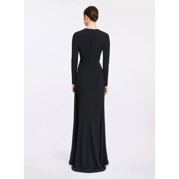Elie Saab V-Neck Cady Dress in Black featuring  – Luxury Designer Fashion at Luxury Shoes .