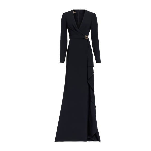 Elie Saab V-Neck Cady Dress in Black featuring  – Luxury Designer Fashion at Luxury Shoes .
