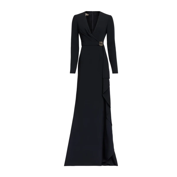 Elie Saab V-Neck Cady Dress in Black featuring  – Luxury Designer Fashion at Luxury Shoes .