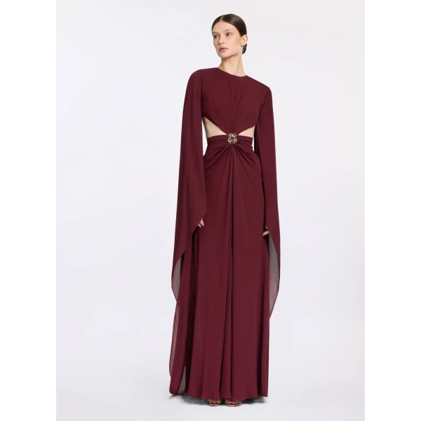 Elie Saab Wineberry Silk Long Dress in Red featuring  – Luxury Designer Fashion at Luxury Shoes .