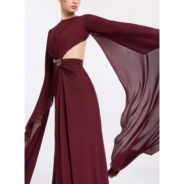 Elie Saab Wineberry Silk Long Dress in Red featuring  – Luxury Designer Fashion at Luxury Shoes .