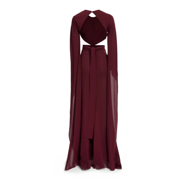 Elie Saab Wineberry Silk Long Dress in Red featuring  – Luxury Designer Fashion at Luxury Shoes .