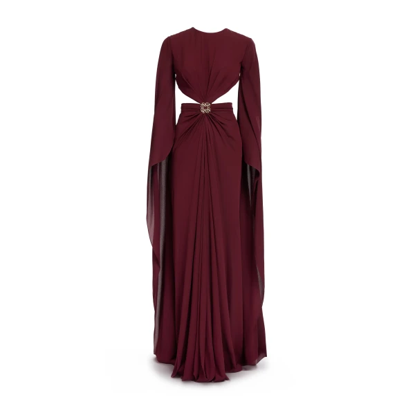 Elie Saab Wineberry Silk Long Dress in Red featuring  – Luxury Designer Fashion at Luxury Shoes .