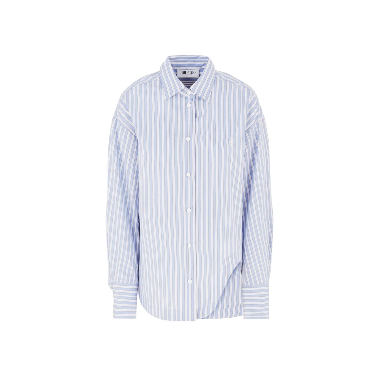 The Attico "Eliza'' White And Navy Blue Shirt - The Attico Tops - Designed by Gilda Ambrosio & Giorgia Tordini - Shop at Luxury Shoes 