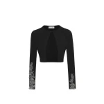 Oscar de la Renta Feather Sequin Embroidered Knit Cardigan - Oscar de la Renta Knitwear - American Couture - Shop at Luxury Shoes 