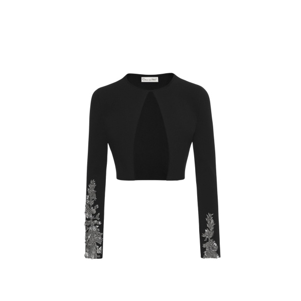 Oscar de la Renta Feather Sequin Embroidered Knit Cardigan - Oscar de la Renta Knitwear - American Couture - Shop at Luxury Shoes 