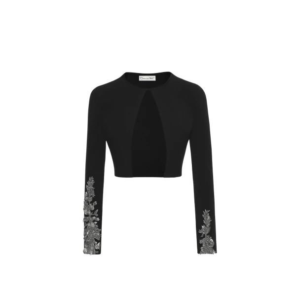 Oscar de la Renta Feather Sequin Embroidered Knit Cardigan - Oscar de la Renta Knitwear - American Couture - Shop at Luxury Shoes 