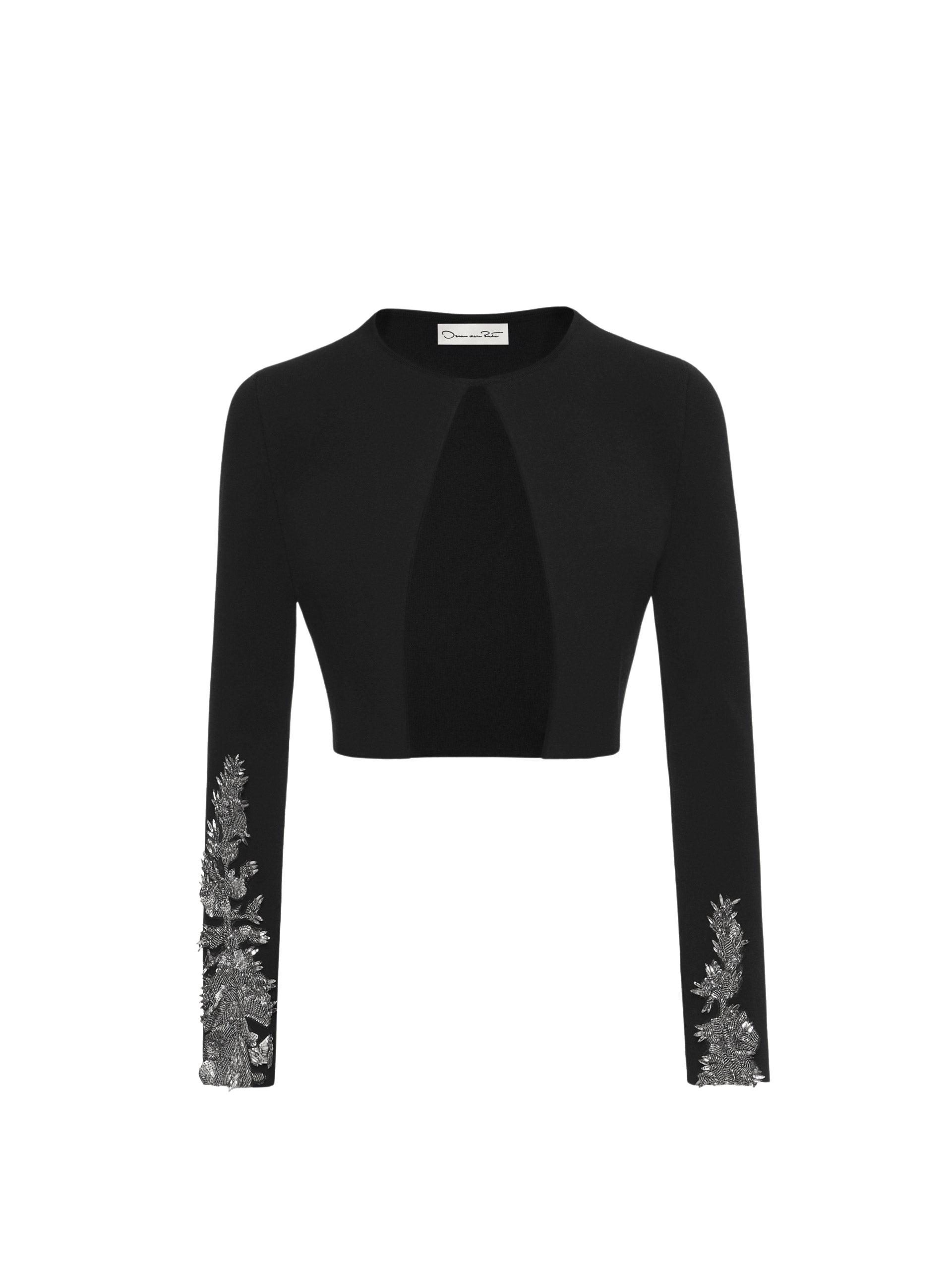 Oscar de la Renta Feather Sequin Embroidered Knit Cardigan