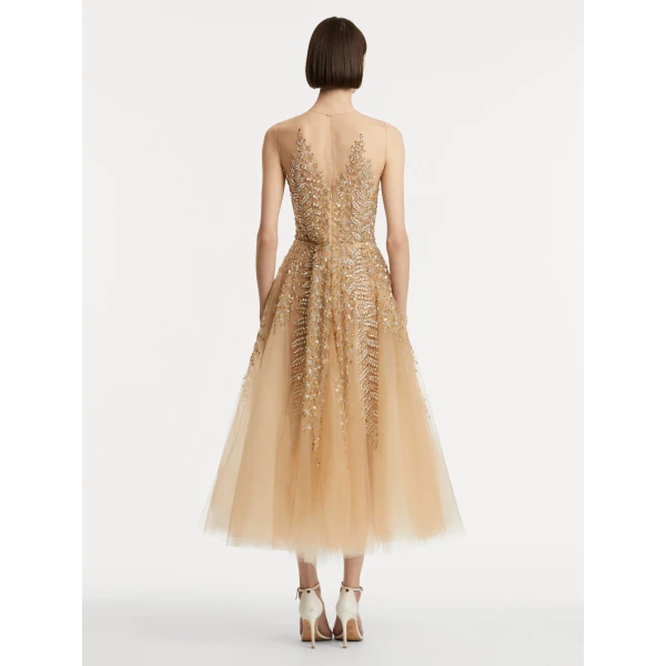 Oscar de la Renta Fern Embroidered Illusion Cocktail Dress - Oscar de la Renta Dresses - American Couture - Shop at Luxury Shoes 