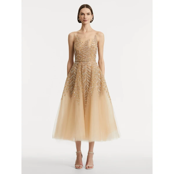 Oscar de la Renta Fern Embroidered Illusion Cocktail Dress - Oscar de la Renta Dresses - American Couture - Shop at Luxury Shoes 