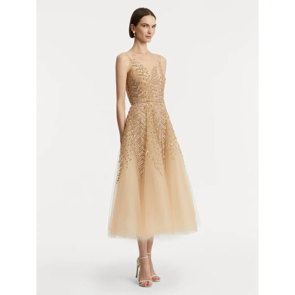 Oscar de la Renta Fern Embroidered Illusion Cocktail Dress - Oscar de la Renta Dresses - American Couture - Shop at Luxury Shoes 
