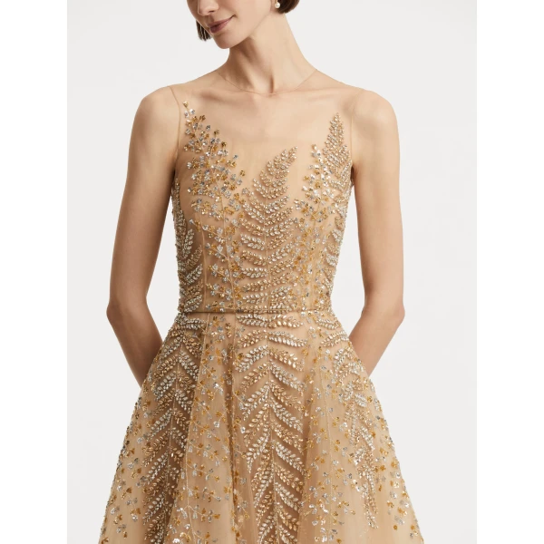 Oscar de la Renta Fern Embroidered Illusion Cocktail Dress - Oscar de la Renta Dresses - American Couture - Shop at Luxury Shoes 