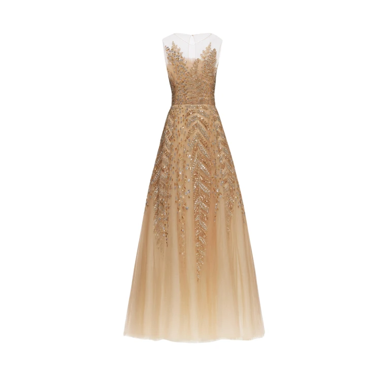 Oscar de la Renta Fern Embroidered Illusion Cocktail Dress - Oscar de la Renta Dresses - American Couture - Shop at Luxury Shoes 