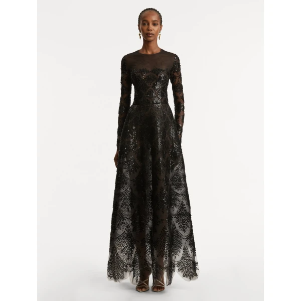 Oscar de la Renta Fern Sequin Embroidered Gown - Oscar de la Renta Dresses - American Couture - Shop at Luxury Shoes 