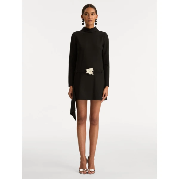 Oscar de la Renta Floral Belt Mock-Neck Dress - Oscar de la Renta Dresses - American Couture - Shop at Luxury Shoes 