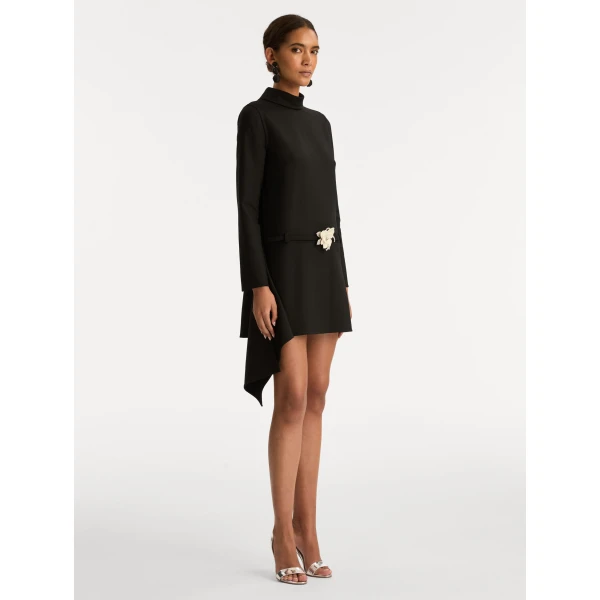 Oscar de la Renta Floral Belt Mock-Neck Dress - Oscar de la Renta Dresses - American Couture - Shop at Luxury Shoes 