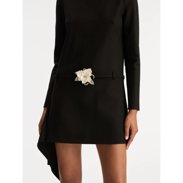Oscar de la Renta Floral Belt Mock-Neck Dress - Oscar de la Renta Dresses - American Couture - Shop at Luxury Shoes 